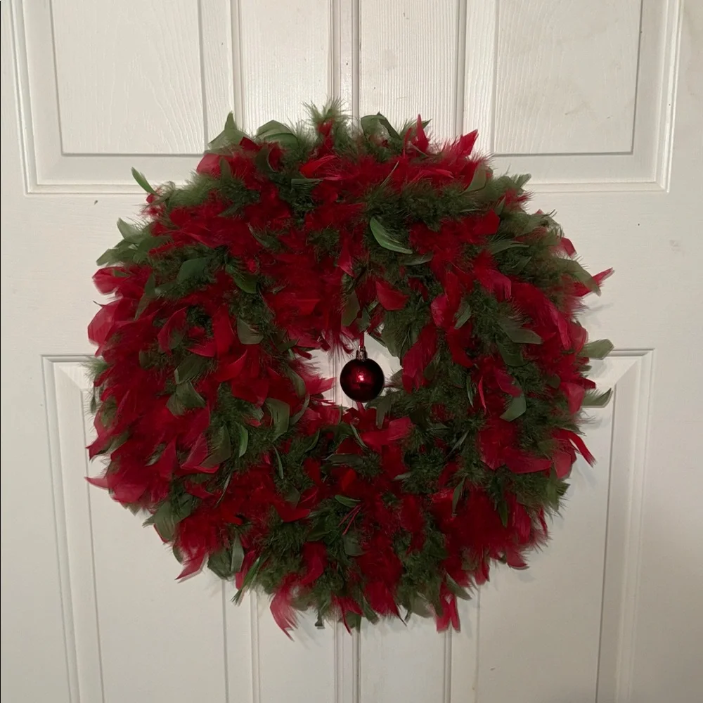 Original Boxed Angel Wreath Crafted of Beautiful Dyed Feathers with Hook